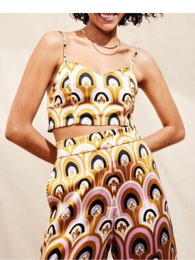 Harlow Satin Two-Piece Set in Mustard, Black & Pink! STUNNING! M